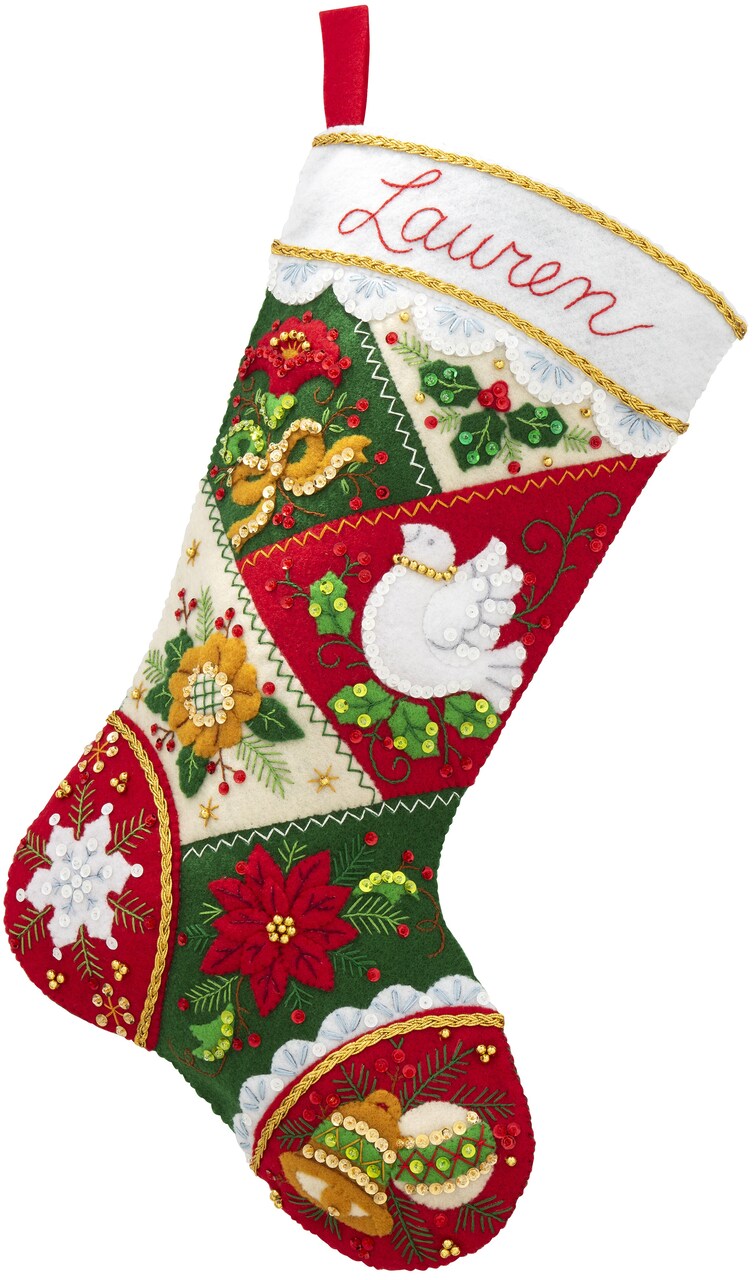 Bucilla Felt Stocking Applique Kit 18" Long-Elegant Patchwork